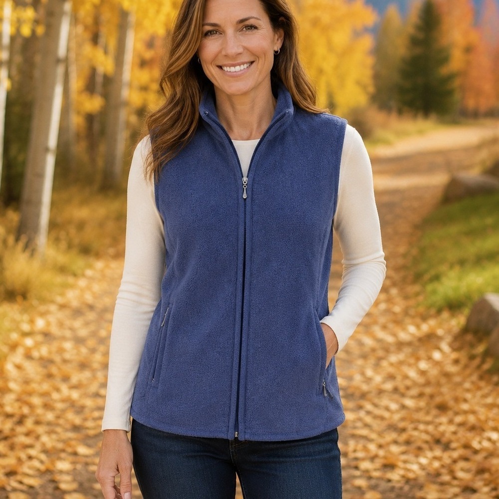 Karen Scott Sport Women's M Blue Fleece Full Zip Vest Zip Pockets Outdoor